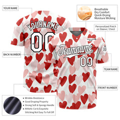 Custom Big Red Heart Valentine's Day Baseball Jersey Fans Special Edition Authentic Full Button Down Shirt