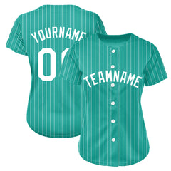 Custom Pinstripe Aqua Full Button Down Mesh Fans Special Edition Authentic Baseball Jersey