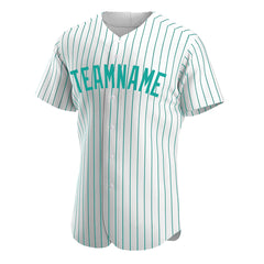 Custom Aqua Pinstripe Full Button Down Mesh Fans Special Edition Authentic Baseball Jersey