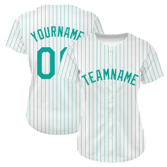 Custom Aqua Pinstripe Full Button Down Mesh Fans Special Edition Authentic Baseball Jersey