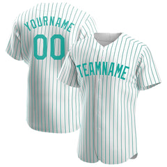 Custom Aqua Pinstripe Full Button Down Mesh Fans Special Edition Authentic Baseball Jersey