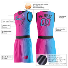 Custom Fade Pink Blue Basketball Uniform Print Athletic V Neck Mesh Jersey