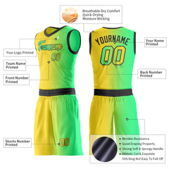 Custom Fade Yellow Green Basketball Uniform Print Athletic V Neck Mesh Jersey