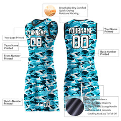 Custom Blue Camo Basketball Uniform Design Your Own Mesh Jersey