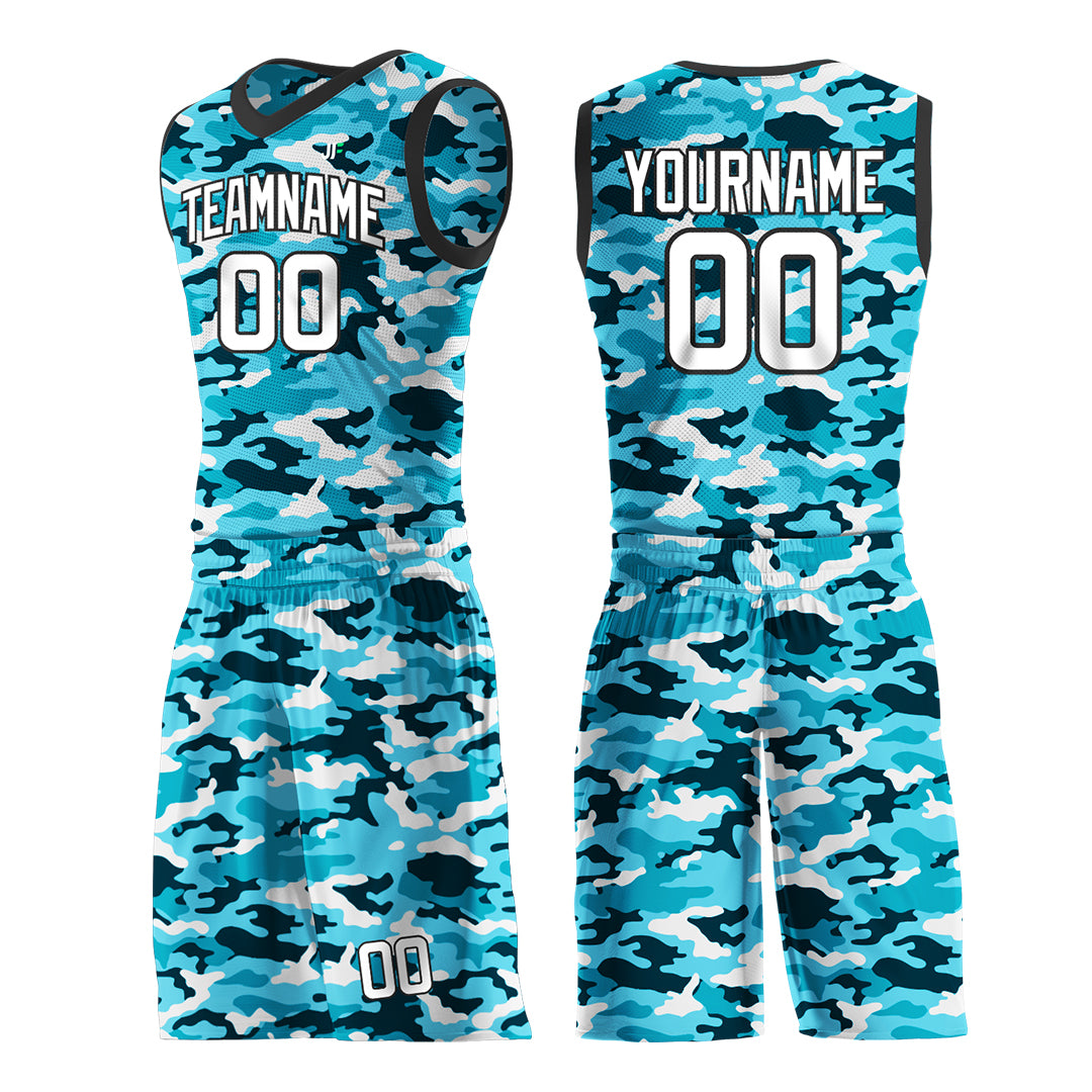 Custom Blue Camo Basketball Uniform Design Your Own Mesh Jersey