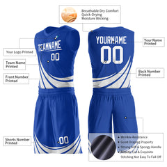 Custom Blue Basketball Team Uniform Print Athletic V-Neck Mesh Jersey