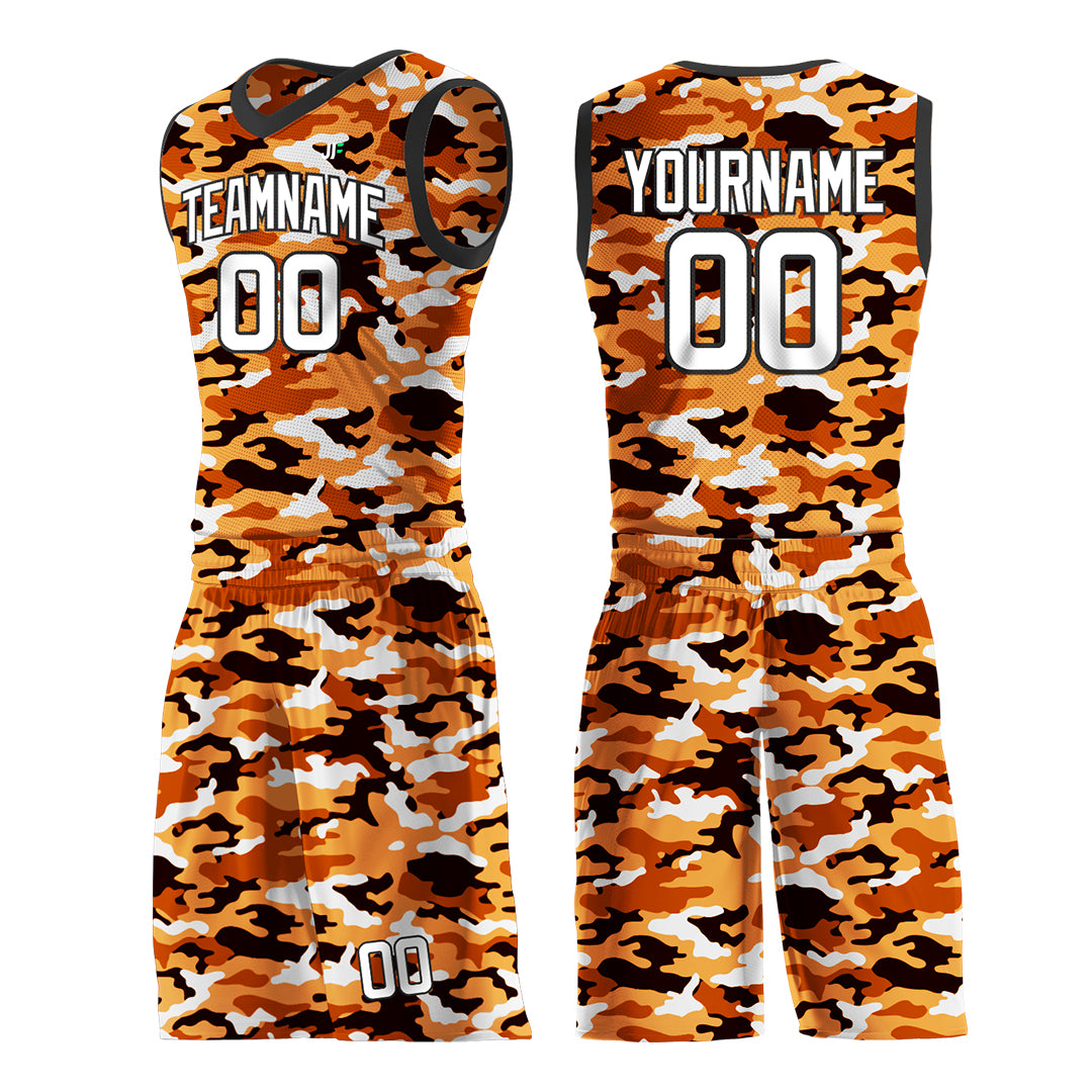 Custom Orange Camo Basketball Uniform Design Your Own Mesh Jersey