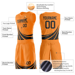 Custom Orange Basketball Team Uniform Print Athletic V-Neck Mesh Jersey