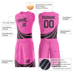 Custom Pink Basketball Team Uniform Print Athletic V-Neck Mesh Jersey