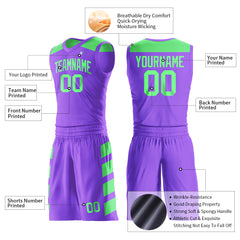 Custom Purple Basketball Uniform Print Name Number Logo Mesh Jersey