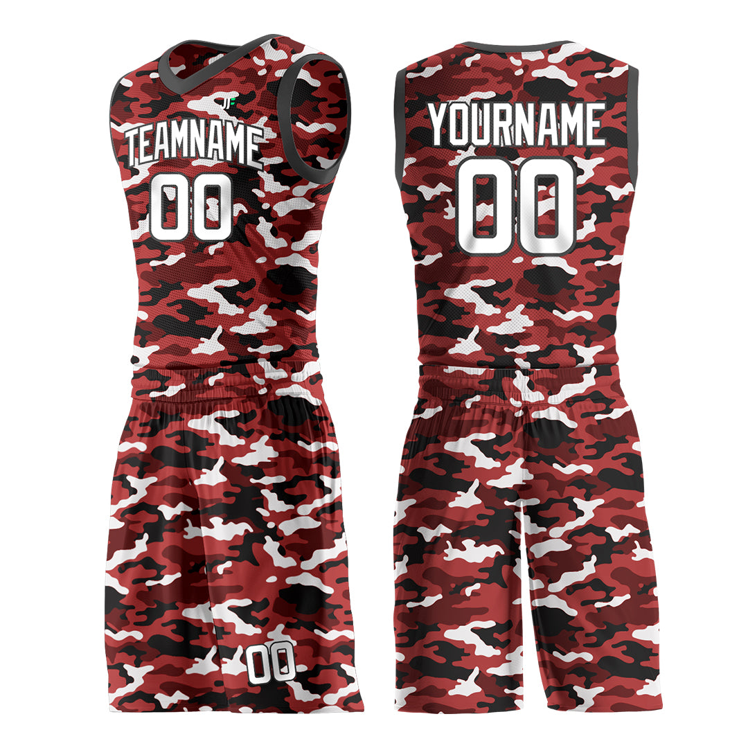 Custom Red Camo Basketball Uniform Design Your Own Mesh Jersey