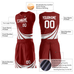 Custom Red Basketball Team Uniform Print Athletic V-Neck Mesh Jersey