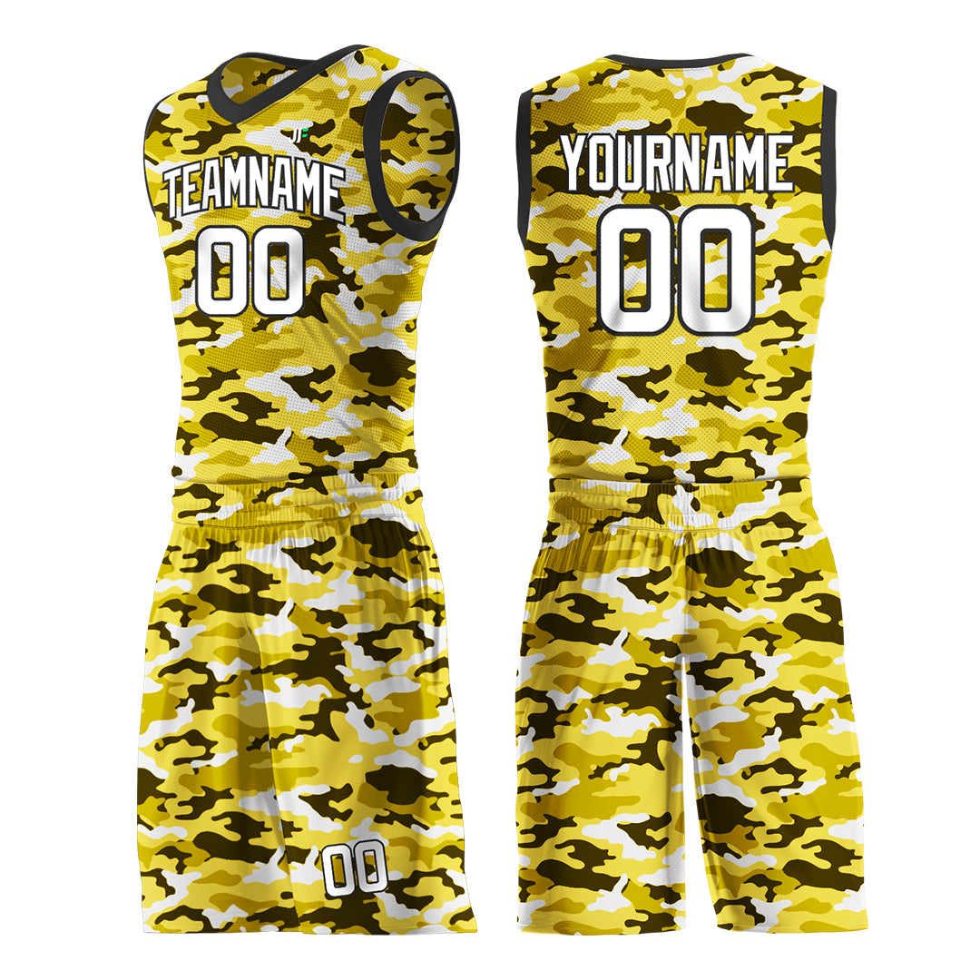 Custom Yellow Camo Basketball Uniform Design Your Own Mesh Jersey