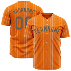 Custom Pinstripe BAY Orange Full Button Down Mesh Fans Special Edition Authentic Baseball Jersey