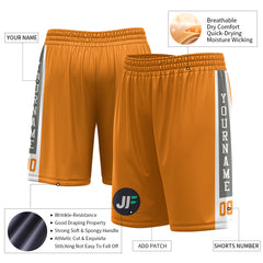 Custom Bay Orange Mesh Sports Basketball Shorts with Side Pockets