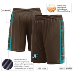 Custom Brown Mesh Sports Basketball Shorts with Side Pockets