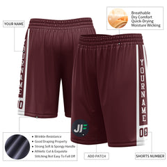 Custom Burgundy Mesh Sports Basketball Shorts with Side Pockets