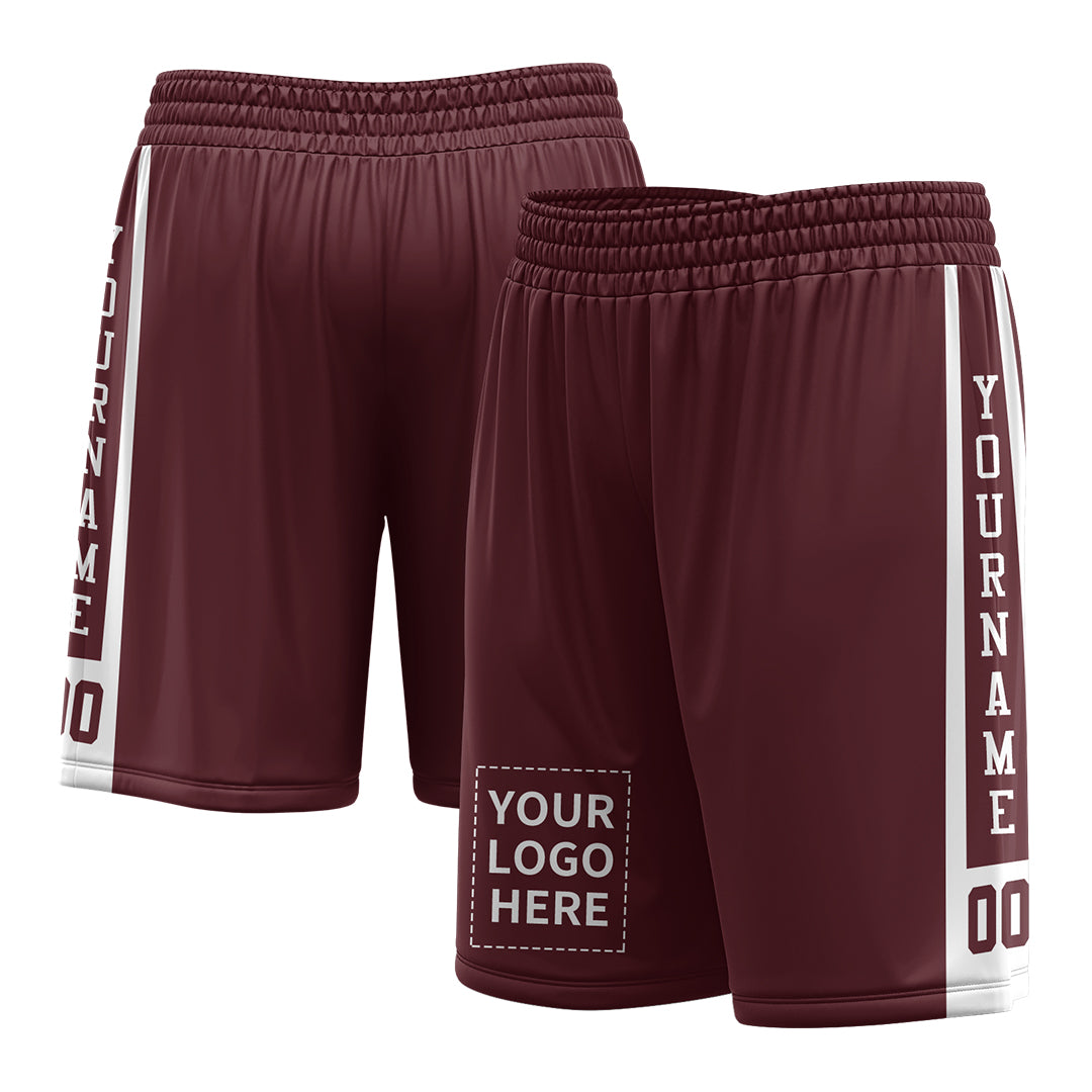 Custom Burgundy Mesh Sports Basketball Shorts with Side Pockets