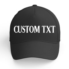 Custom Black Print Logo Text Adjustable Snapback Cotton Twill Hat