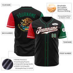 Custom Black Mexican Flag Fans Special Edition Authentic Vintage Baseball Jersey