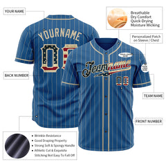 Custom Blue National Flag Pinstripe Fans Special Edition Authentic Vintage Baseball Jersey