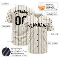 Custom Pinstripe Cream Full Button Down Mesh Fans Special Edition Authentic Baseball Jersey