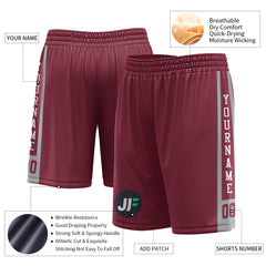 Custom Crimson Mesh Sports Basketball Shorts with Side Pockets