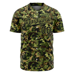 Custom Army Camo Baseball Jersey Full Button Down Fans Special Edition Authentic Shirt