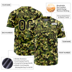 Custom Army Camo Baseball Jersey Full Button Down Fans Special Edition Authentic Shirt