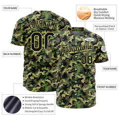 Custom Army Camo Baseball Jersey Full Button Down Fans Special Edition Authentic Shirt