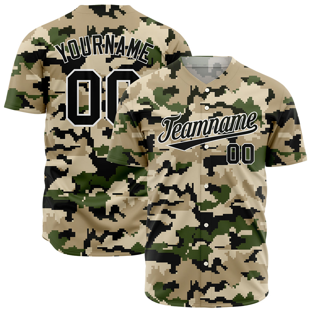 Custom Camo Baseball Jersey Full Button Down Fans Special Edition Authentic Shirt