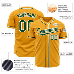 Custom Gold Full Button Up Mesh Fans Special Edition Authentic Baseball Jersey