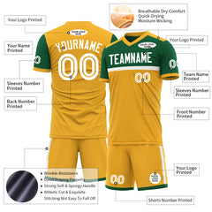 Custom Gold Soccer Uniform Training Outfit Sportswear