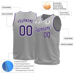 Custom Gray Basketball Jersey Mesh Sports Performance Team Uniform