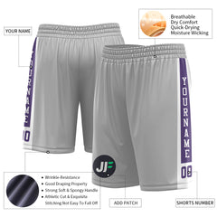 Custom Gray Mesh Sports Basketball Shorts with Side Pockets