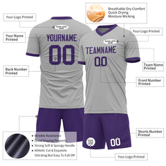 Custom Gray Soccer Uniform For Adult Youth Fans Jersey