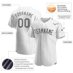 Custom Gray Pinstripe Full Button Down Mesh Fans Special Edition Authentic Baseball Jersey