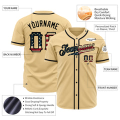 Custom Gold National USA Flag Fans Special Edition Authentic Vintage Baseball Jersey