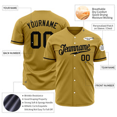 Custom Gold Baseball Jersey Stitched Authentic Button Down Vintage Shirt