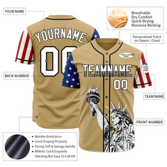 Custom Gold National USA Flag Two Tone Authentic Vintage Baseball Jersey