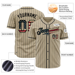 Custom Gold National Flag Pinstripe Fans Special Edition Authentic Vintage Baseball Jersey