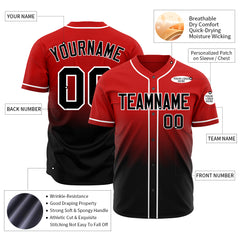 Custom Gradient Red Baseball Jersey Full Button Down Fans Special Edition Authentic Shirt