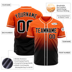 Custom Gradient Orange Baseball Jersey Full Button Down Fans Special Edition Authentic Shirt