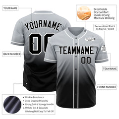 Custom Gradient Gray Baseball Jersey Full Button Down Fans Special Edition Authentic Shirt