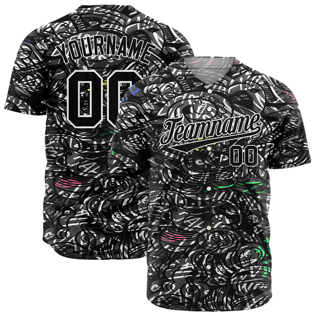 Custom Graffiti Pattern Baseball Jersey Full Button Down Fans Special Edition Authentic Shirt