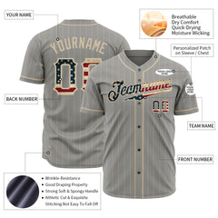 Custom Gray National Flag Pinstripe Fans Special Edition Authentic Vintage Baseball Jersey