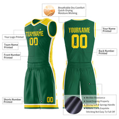 Custom Green Basketball Uniform Personailzed Printed Athletic Mesh Jersey