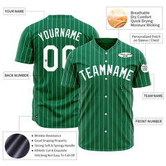 Custom Pinstripe Kelly Green Full Button Down Mesh Fans Special Edition Authentic Baseball Jersey