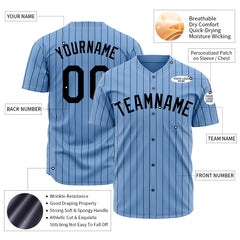 Custom Pinstripe Light Blue Full Button Down Mesh Fans Special Edition Authentic Baseball Jersey