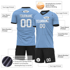 Custom Light Blue Soccer Uniform For Adult Youth Fans Jersey